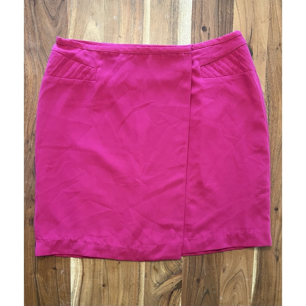 Worthington Womens Fuchsia Pink Wrap Mini Skirt Quilted Detail Size 16